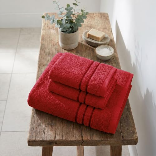 Image of MYTRIDENT Towel Set| Comfort Living | Quick Drying | Travel Friendly | for Men /Women | 3 PC Towel Set | 1 Bath (70 cm x 140 cm) 2 Hand (40 cm x 60 cm) | 100% Cotton 400 GSM - Tango Tomato