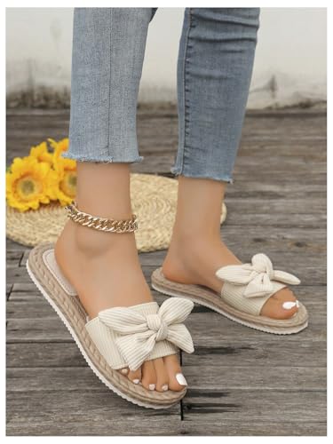 Image of GORGLITTER Women's Bow Flat Sandals Open Toe Slip On Slide Slipper Shoes | Sandals Women Comfortable, Dressy Sandal Women, Y2k Shoes, Dress Slippers for Women, Flats