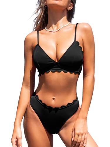 CUPSHE Women's Bikini Swimsuit Scalloped V Neck...