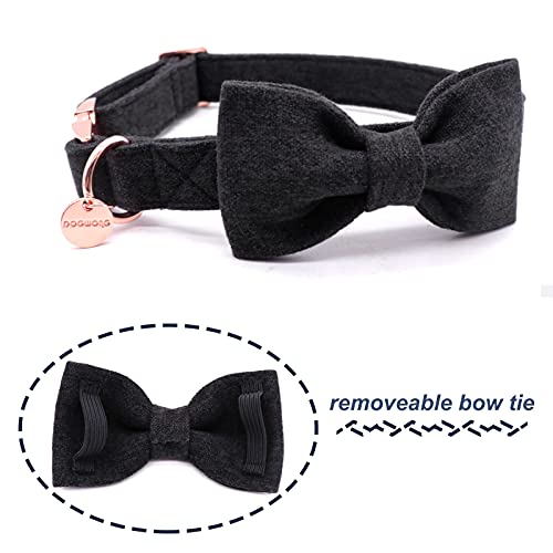 DOGWONG Cotton Dog Collar with Bow Black Pet Collar Durable Adjustable Puppy Collar, X-Small (Pack of 1) - Image 2