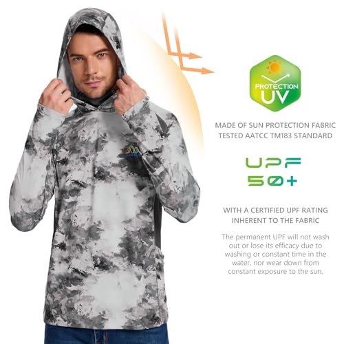 Image of Men's UPF 50+ Hoodie Shirt with Mask Long Sleeve Permanent UV Sun Protection Neck Gaiter Performance T for Outdoor