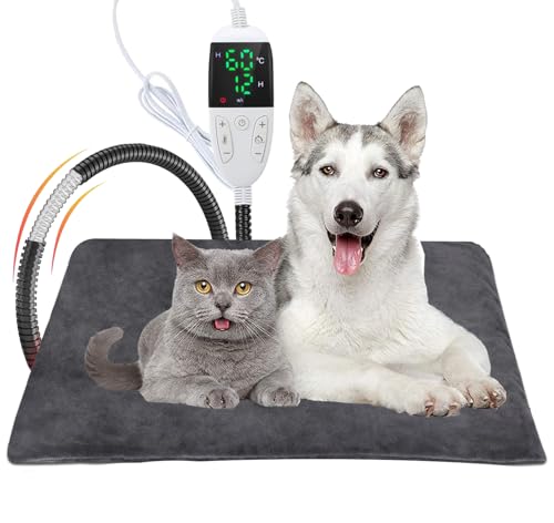 Emwel Pet Heating Pad 45 * 70cm Adjustable Timer & Adjustable Temperature Waterproof Safe Heated Pet mat for Dog Cat