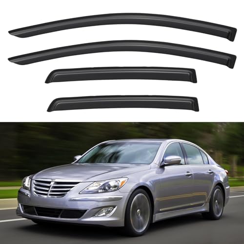 Image of Window Visors Rain Guards for 2009-2014 Hyundai Genesis Sedan, Out-Channel Window Vent Wind Deflectors Visors Shades for 09-14 Hyundai Genesis