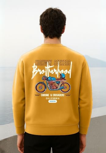 Image of Nobero Men's Graphic Printed Oversized Sweatshirt | Cotton Rich Fleece Round Neck Pullover | Relaxed Fit Casual Winter Wear for Men