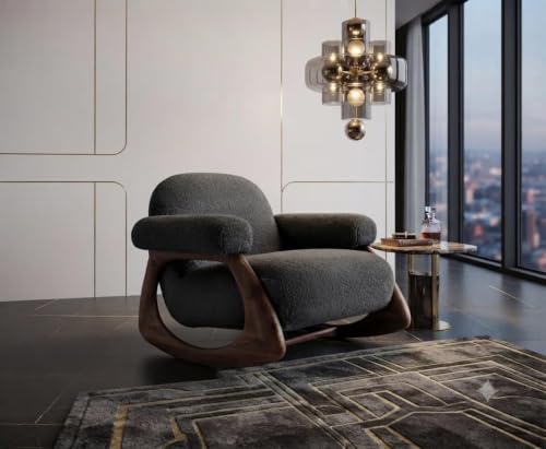 Image of CRAFTCITY Solid Sheesham Wood Relaxing Chair with Ottoman (Dark Grey 2)