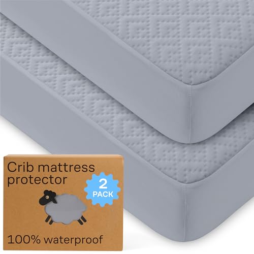 Image of Niagara 2 Pack Viscose Made from Bamboo 100% Waterproof Crib Mattress Protector, Soft Breathable Crib Mattress Protector with Deep Pocket, Crib Mattress Pad for Toddler and Baby (52x28, Gray)