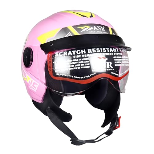 Image of ASR Junior Riders Helmet, High-Impact ABS Shell, Scratch & UV Resistant, Wide-View Visor, ISI Approved, Boys & Girls,Size-XS (Pink)