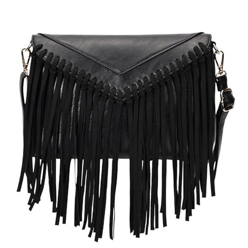 KouLi Buir Tassel Crossbody Purse for Women PU Leather Western Hobo Fringe Handbag Shoulder Bag