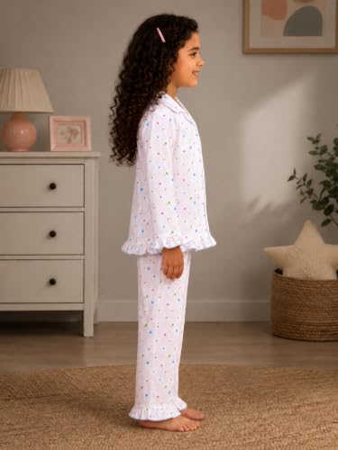 Image of superminis Hosiery Cotton Night Suit with Frill - Full Sleeves, Collared Neck, Sleep Wear for Girls, Kids