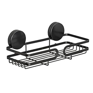 WENKO Static-Loc® Plus Pavia zwarte wandplank, bevestiging zonder boren, stevige grip dankzij statische hechting op gladde, luchtdichte oppervlakken, 26 x 9,7 x 12 cm, staal