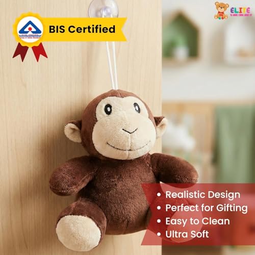 Image of Elite Toys Monkey Soft Toy 14 cm | Cute Monkey Plush Stuffed Animal | Mini Cuddly Jungle Animal Toy for Kids Boys Girls | Birthday Return Gift Kids Toy