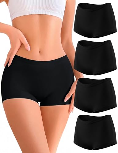 Briyat Damen Boxershorts Baumwolle Panties & Hipsters Für Damen Unterwäsche Baumwolle Bauchweg Atmungsaktive Frauen Boxershorts Slips Mehrpack schwarz*4 L