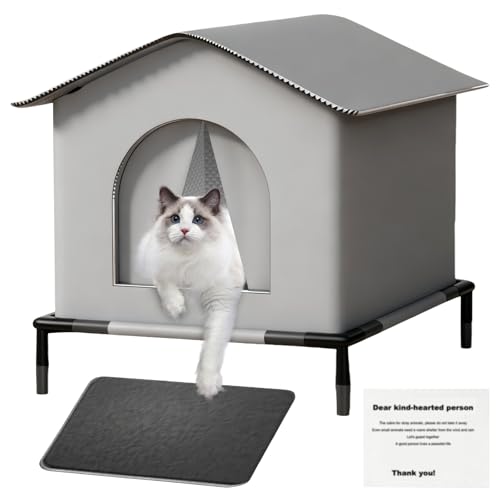 Katzenhaus Für Draußen Winterfest, Wasserdicht Isoliert Outdoor Katzenhöhle Mit Erhöhtem Boden Und Türvorhang, Waschbar Hundehaus Tierheim Für...