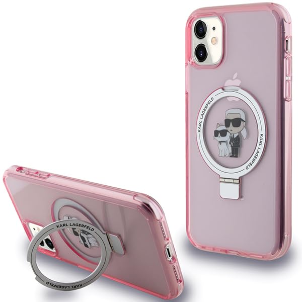 Karl Lagerfeld KLHMN61HMRSKCP Coque pour iPhone 11 / XR 6,1" Rose Rigide avec Anneau Support Karl & Choupettte