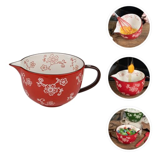 Tazón para mezclar cerámico rojo para cocina y servir miniatura 6