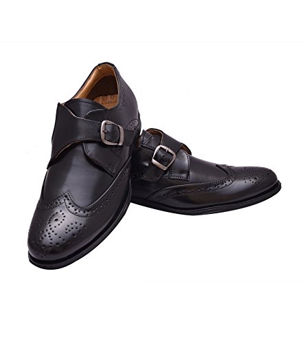 Image of HiREL'S Men Black Brogue Monk Shoes