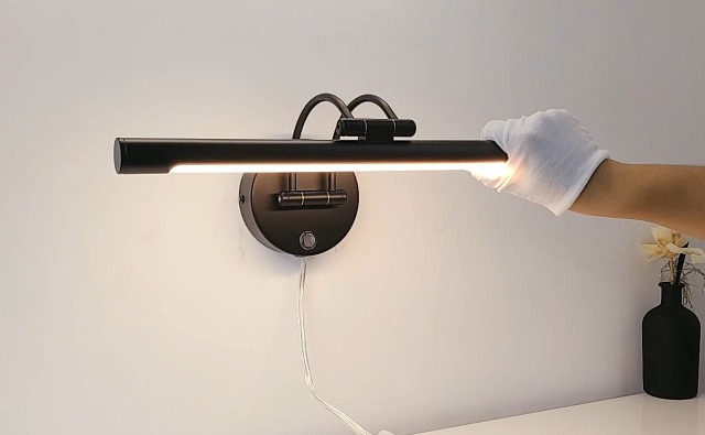 Image of MantoLite LED Dimmable Bathroom Vanity Light Fixture 15.75'' Cabinet Picture Wall Lights, Indoor Lightings Wall Sconce with Ajustable Arm Bedside Reading Lamp, Pulg in Picture Light(Black, 3000K 8W)