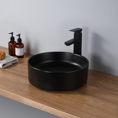 DILECI - Vasque à Poser Ronde en Céramique Noire Mate - Lavabo Design Épuré et Élégant pour Salle de Bain - Style Contemporain et Durable - Finition Luxe...