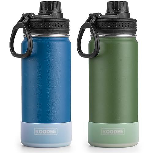 Image of koodee Insulated Water Bottle 2 Pack-18 oz Stainless Steel Vacuum Metal Sports Water Bottle with Leakproof Spout Lid (Navy-Grass Green)