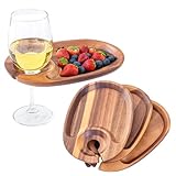 LOCDION Acacia Wine Appetizer Plates, Wooden Cocktail Plates with Wine Glass Holder, Wine Party Appetizer Plates with Glass Holder Small Cheese Charcuterie Board for Housewarming Birthday Party