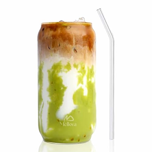 Image of MELLORA Can Shape Glass Tumbler with Straw - 540ml | Stylish Sipper for Mocktails & Cocktails Drinks | Perfect for Summer Travel Essential, Outings & Daily Use - Transparent