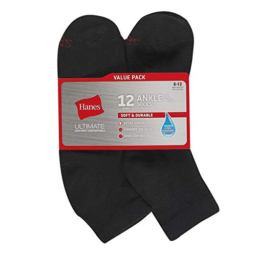 Hanes Men's FreshIQ Cool Comfort Reinforced Ankle Socks, 12-Pair Pack2