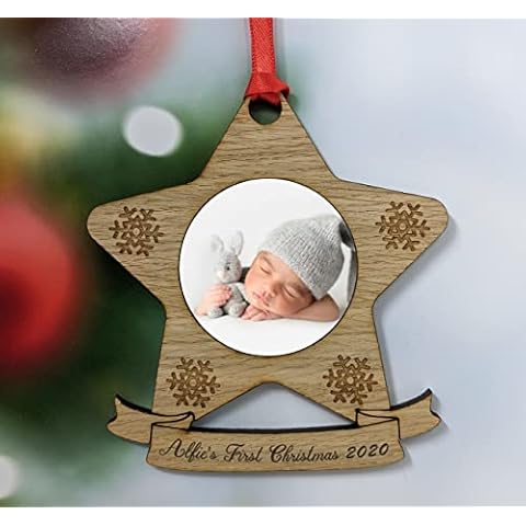 Babys First Christmas Bauble Personalised Tree Decoration with Text and Photo/Picture Xmas Cover