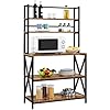 Yaheetech Kitchen Bakers Rack with Storage, 5-Tier Microwave Oven Stand Shelf Coffee Bar, Freestanding Utility Kitchen Storage Rack with X Designed Metal Support, 35.5 x 16 x 65 inches, Rustic Brown