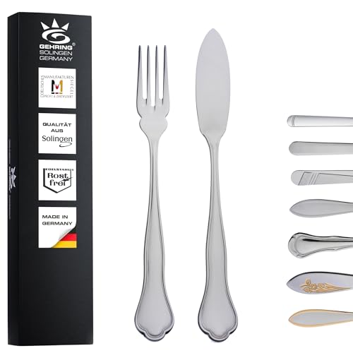 Gehring Solingen Fischbesteck Set Chippendale I Besteck Set 12-teilig I Edelstahlbesteck I Besteckset 6 Personen I spülmaschinengeeignet I Fischmesser I Fischgabel I Made in Germany