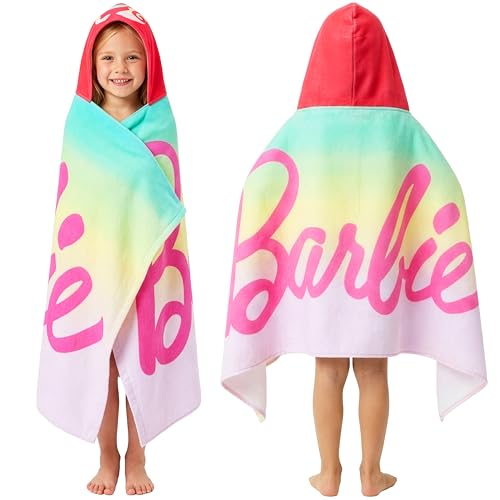 Get Trend Barbie Bath Towels with Hood for Girls Soft Absorbent Cotton Beach Towels Swimming Pool Hooded Poncho Shower Bath Travel Cozy for Girls Ages 6-14 (Multi Barbie)