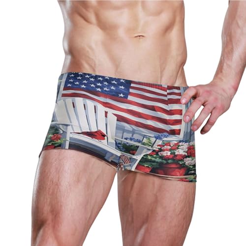 July 4th American Flag Flowers Chair Mens Swim Trunk Swimwear Swim Brief Square Leg Board Short S S04073083