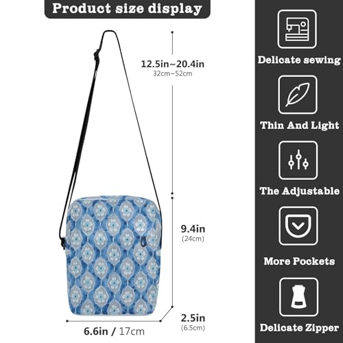 messenger bag for women crossbody Small Crossbody Bags Shoulder Handbag For Travel Adjustable Strap for Casual Casual- Porcelain Blue Flowers3