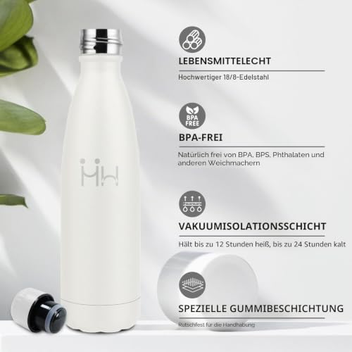 Edelstahl Trinkflasche 500ml, Trinkflasche Isoliert BPA-frei, Vakuum Isolierflasche, Thermosflasche Auslaufsicher… – Ansicht 2