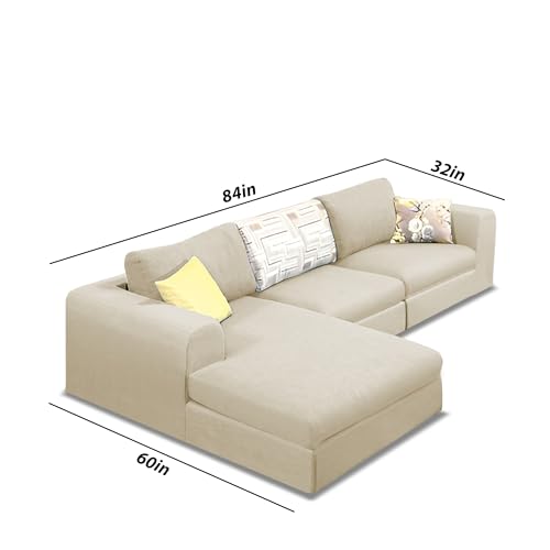 Image of Koza LHS 4 Seater L Shape Sofa Set for Living Room (Cream Fabric) Premium Fabric Sofa