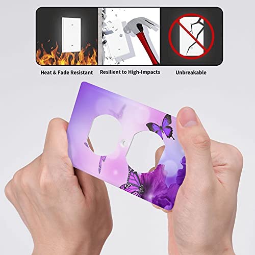 Purple Flower Butterfly Duplex Wall Plates Covers, Electrical Outlet Covers, Standard Size 1 Gang 4.50" X 2.76", Light Switch Cover Electric Receptacle Plug Covers #TOP3