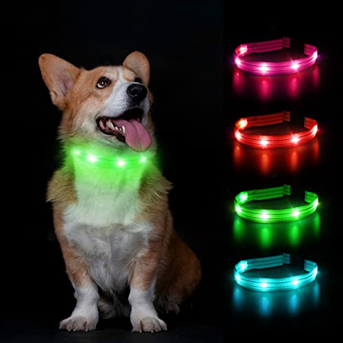 PcEoTllar Flashing Dog Collar Rechargeable LED Luminous Dog Collars Waterproof Light Up Dog Collars Super Bright 3 Modes Adjustable for Small Medium Large Dogs