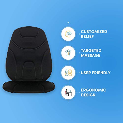 Vibration Massage Cushion with Heat | Multi-Speed for Home, Office or Car | Portable Travel Back and Seat Pad for Chair with Controller | Auto Adapter Included | Black - Thumbnail 6