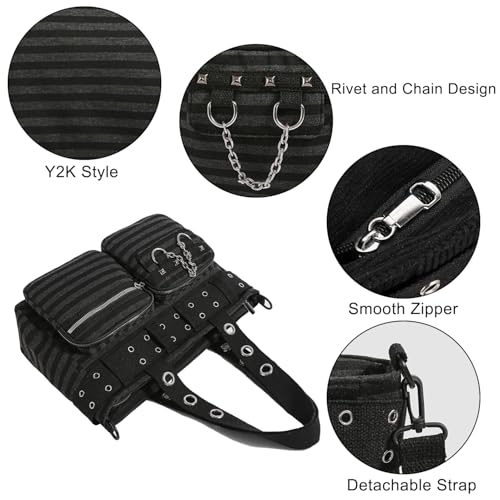 Image of Tote Bag for Women, Corduroy Gothic Purse Goth Bag with Zipper for College, Work, Travel, Gym