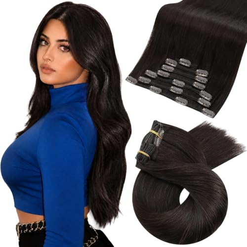 Image of Moresoo Brown Clip in Hair Extensions Dark Brown Hair Extensions Clip ins Real Human Hair Long Full Head 22 inch 120g /7pcs