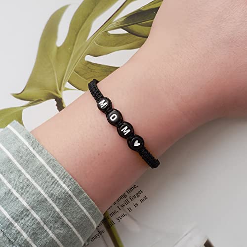 Image of seensea Personalized Name Bracelets for Family Sisters BFF Grandmother Mother Little Sister Bracelet with Letters Black Rope Woven Braided Adjustable Bracelets