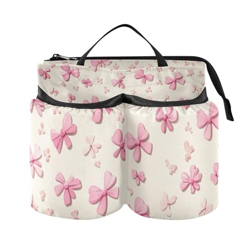 Image of Luggage Cup Holder for Suitcases Free Hands Suitcase Cup Holder Travel Luggage Drink Holder Portable Luggage Cup Caddy Bag Carrier with Handle Pink Bow Cute