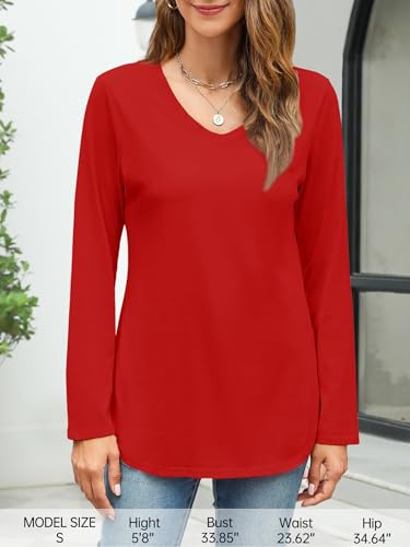 Image of Elesomo Womens T Shirts V Neck Summer Short /Long Sleeve Cotton Tops Tees