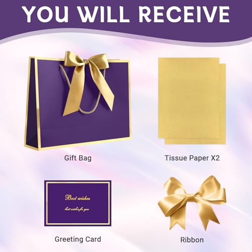 Image of JMANNI Gift Bags with Handles, 13 inch Medium Gift Bags with Tissue Paper | 1 Pcs Purple Bag, 2 Tissue Paper and 1 Cards, for Baby Shower, Wedding Bridal Shower, Birthday Party