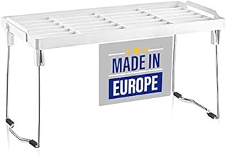 EDNA HOME Stackable Cabinet Shelf Organiser, Cupboard Shelf Organiser, Bathroom Cabinet Organiser, Makeup Organiser, Cupboard Organiser, Pantry Cupboard Saver, 14x30 cm, Plastic with Metal Leg