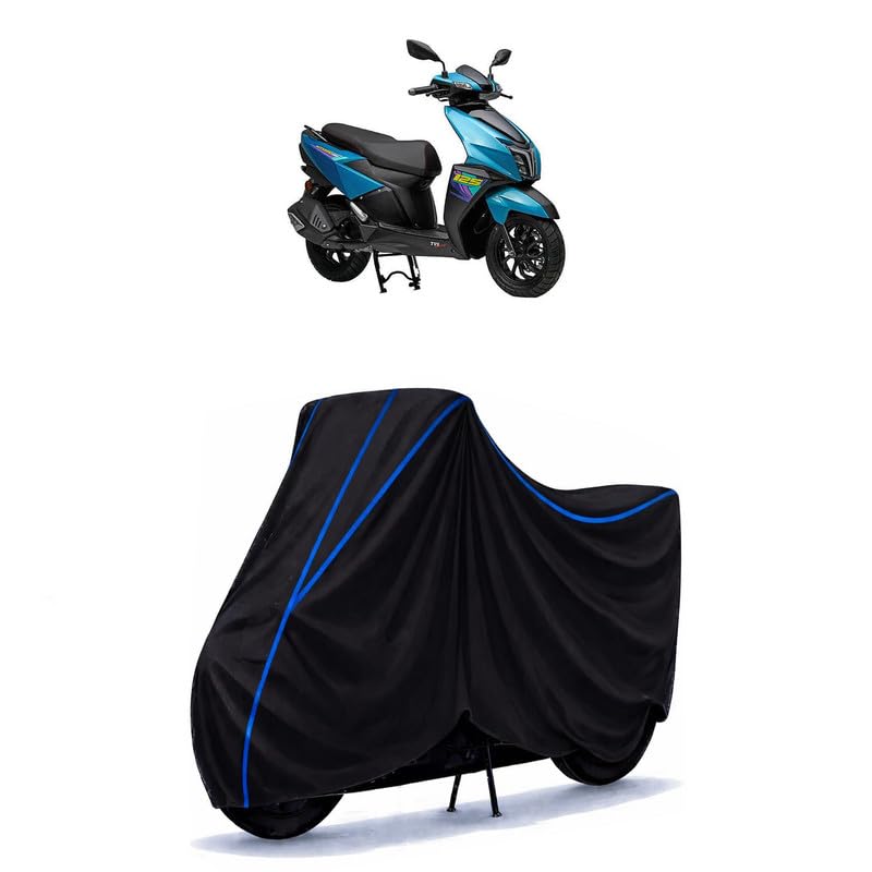 Image of Scooty Cover Water Resistant for Ntorq 125 Disc | Universal Scooter & Bike Cover | Heavy Duty UV Dust, Rain & Scratch Protection | Elastic Fit All Weather Indoor Outdoor | Black with Blue Piping