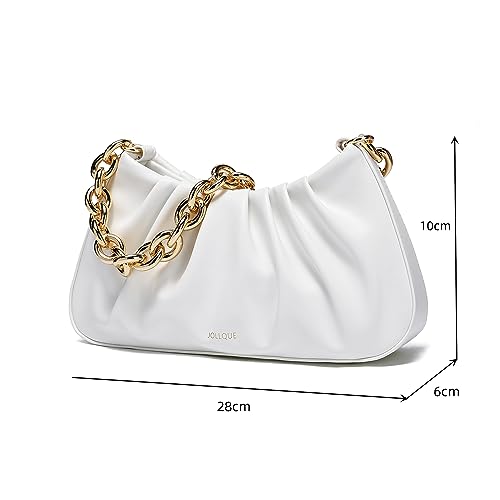 JOLLQUE Shoulder Bag for Women,Small Leather Dumpling Bags Handbag Purse,Gold Chain Evening Clutch Purses2