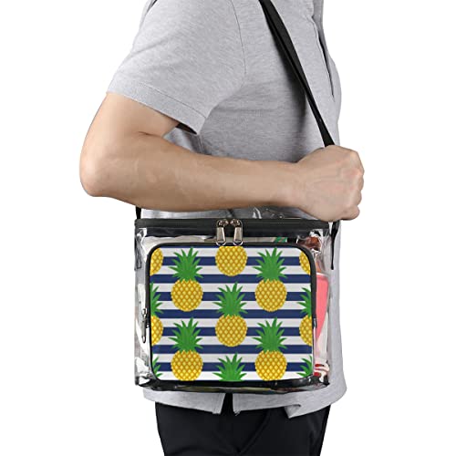 Bisibuy Pineapple Striped Background Clear Lunch Bag Stadium Approved Pvc Plastic See Through Lunch Box With Adjustable Strap For Sports Events Concerts Office #TOP5