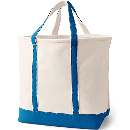 Image of Lands' End Natural Open Top Canvas Tote Natural /beacon Blue X-Large Regular Handle