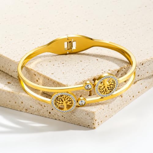 Image of Stylish Gold Plated Bangle for Women | Daily Use Stainless Steel Kada | Anti-Tarnish Waterproof Cuff | Multicolour Crystal Evil Eye | Daily Wear Bracelet For Womens | Premium Gift For Girl