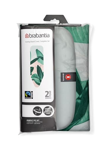 Image of Brabantia 118869 Ironing Board Cover B, 124 x 38cm, Complete Set, Cotton, Tropical Leaves